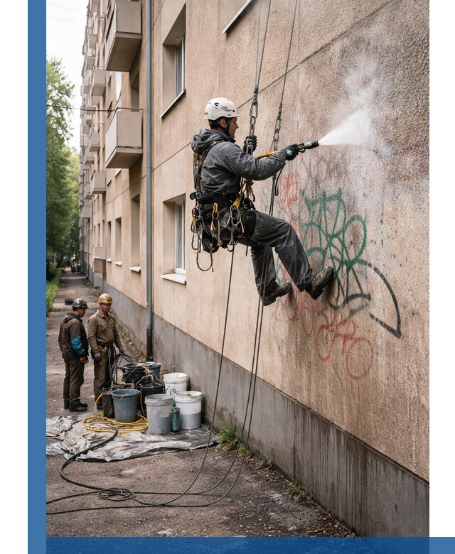 Удаление граффити с фасада в Шелехове без следов и повреждений