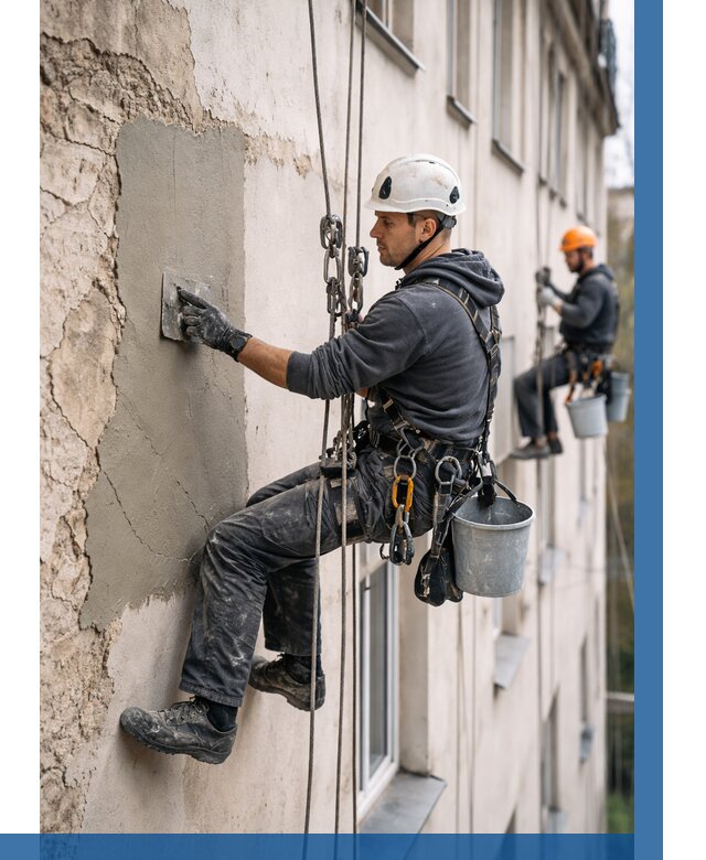 Восстановление штукатурки фасада в Шелехове от 1286 р. | ВЫСОТНИК-Шлх