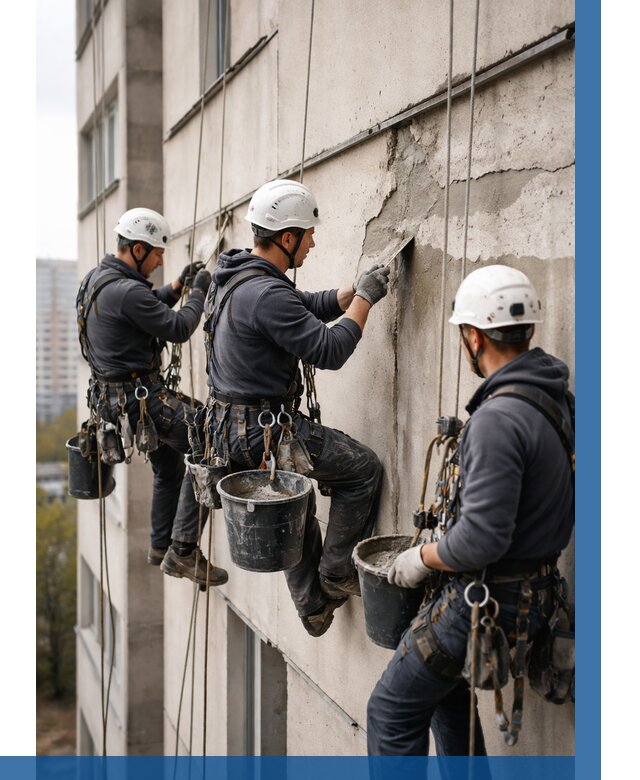 Ремонт бетонных элементов фасада в Шелехове от 2679 р. | ВЫСОТНИК-Шлх