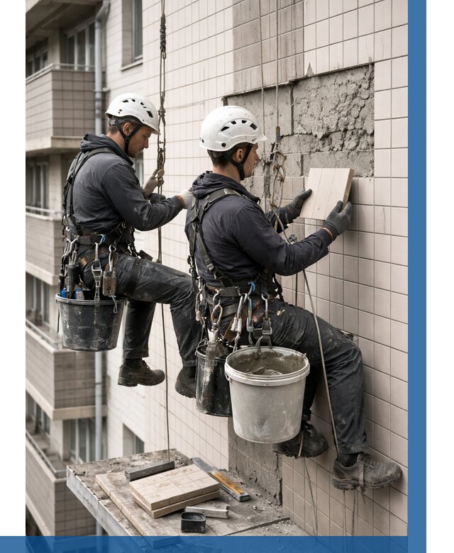 Ремонт облицовки фасада плиткой в Шелехове от 1929 р. | ВЫСОТНИК-Шлх