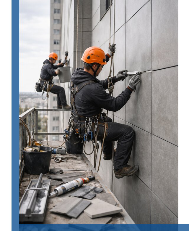 Профессиональный ремонт фасада из керамогранита в Шелехове