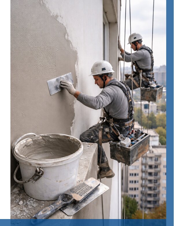 Шпаклевка фасада на высоте в Шелехове от 750 р. | ВЫСОТНИК-Шлх