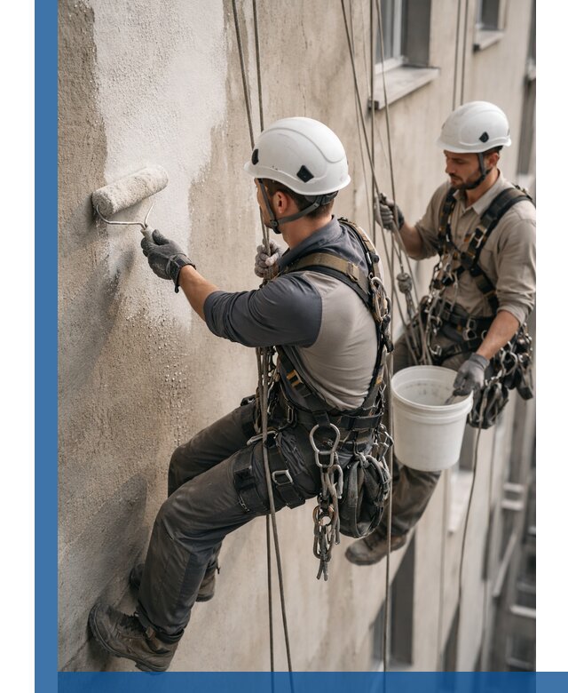 Грунтовка фасада на высоте в Шелехове промышленными альпинистами