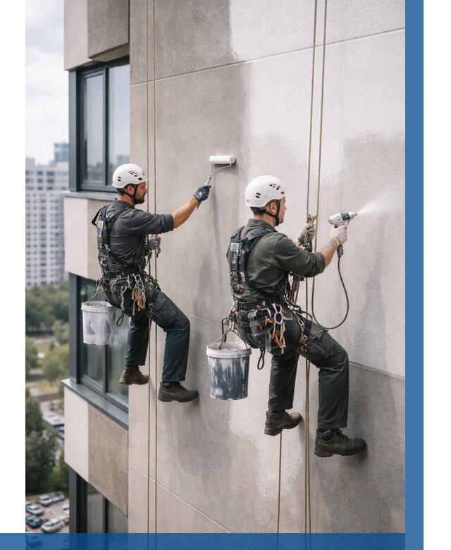 Покраска фасада альпинистами в Шелехове от 321 р. | ВЫСОТНИК-Шлх