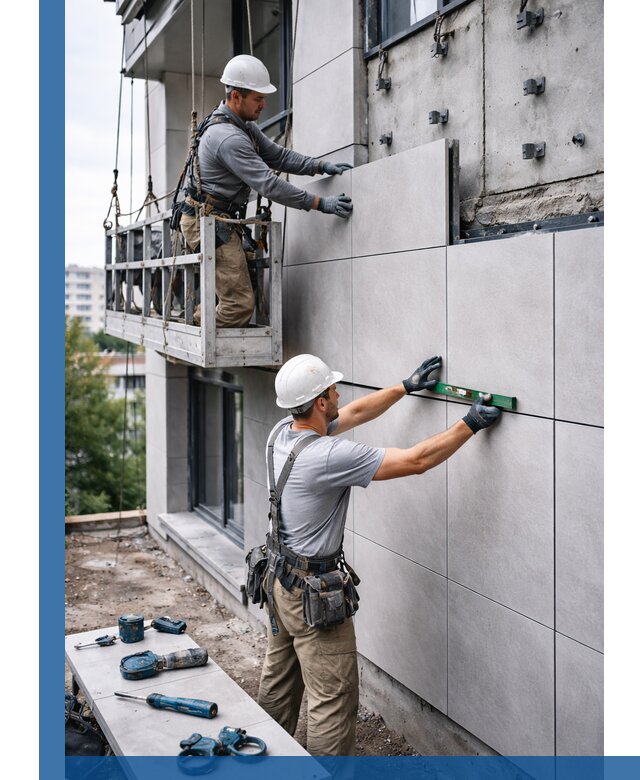 Монтаж керамогранита на фасад в Шелехове под ключ с гарантией качества