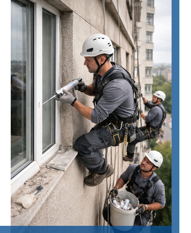 Герметизация оконных швов снаружи в Шелехове от 1607 р. | ВЫСОТНИК-Шлх