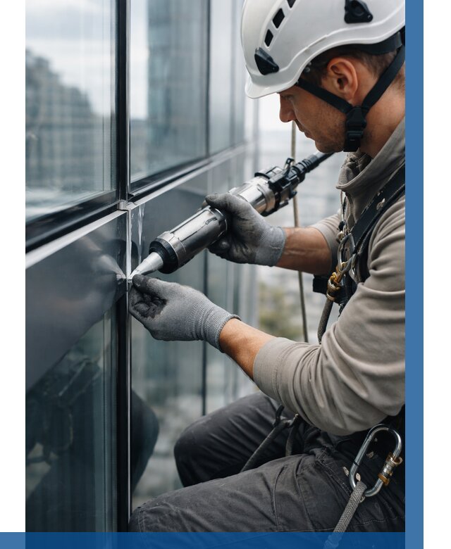 Герметизация стыков витража в Шелехове от 1286 р. | ВЫСОТНИК-Шлх