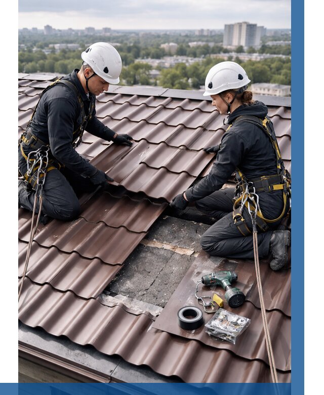 Ремонт металлочерепицы на крыше в Шелехове от 964 р. | ВЫСОТНИК-Шлх