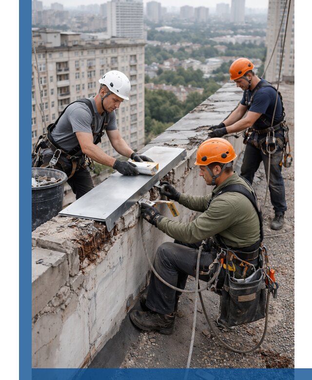 Ремонт парапета на кровле в Шелехове, высотные работы с гарантией