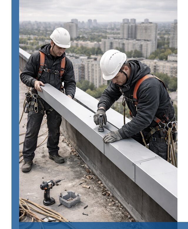 Монтаж парапетных крышек и ограждений кровли в Шелехове