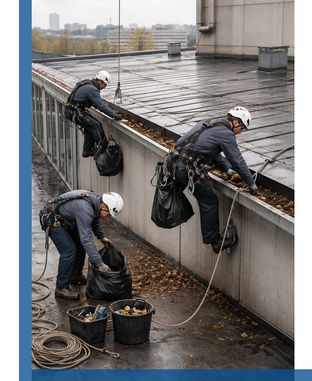 Очистка кровли по периметру в Шелехове силами промышленных альпинистов