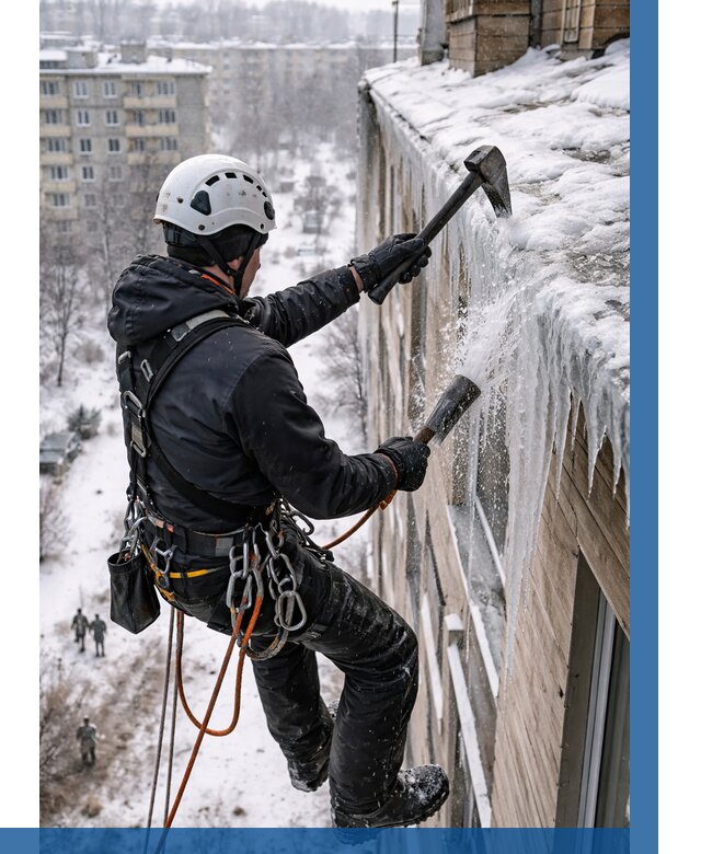 Сбивание сосулек с крыши в Шелехове по цене от 4822 р. | ВЫСОТНИК-Шлх