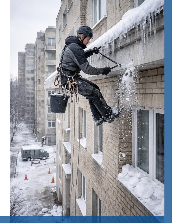 Удаление наледи с карнизов в Шелехове от 375 р. | ВЫСОТНИК-Шлх