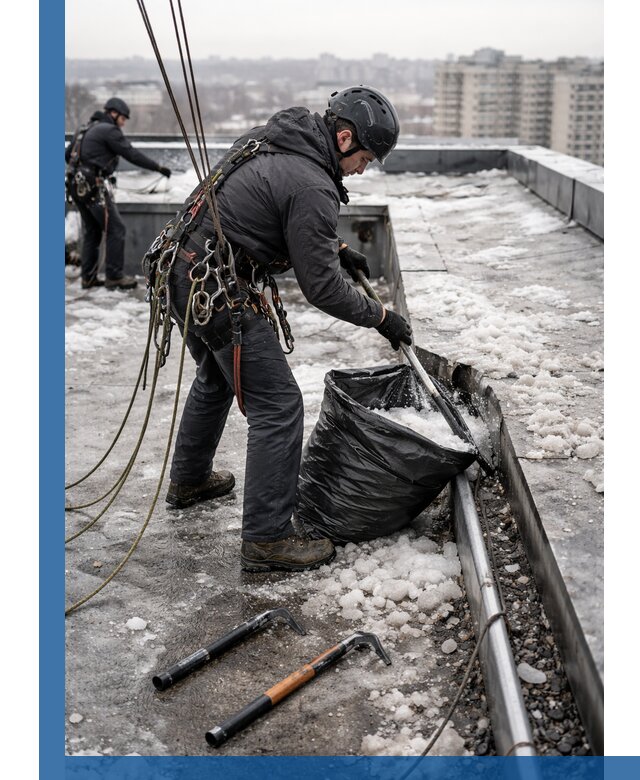 Аварийная очистка кровли в Шелехове от промальпинистов