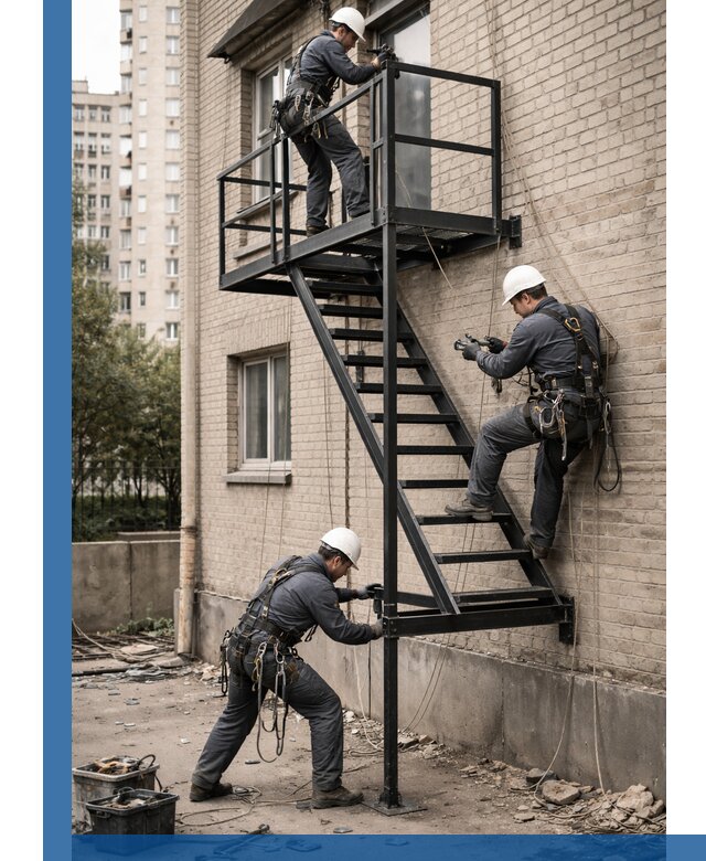 Монтаж пожарной лестницы в Шелехове, установка и крепление