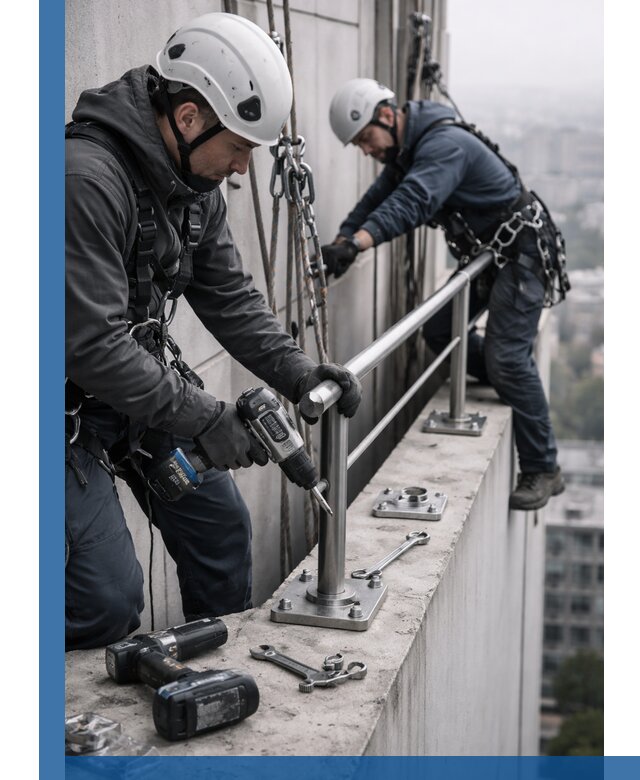 Монтаж перил на высоте в Шелехове для жилых и промобъектов