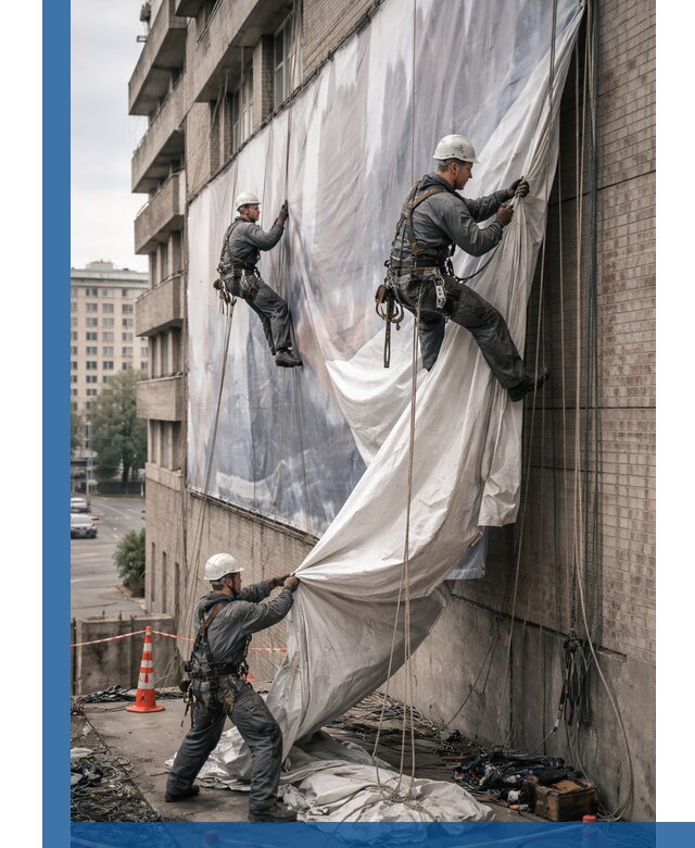 Демонтаж баннеров с фасада в Шелехове оперативно и безопасно