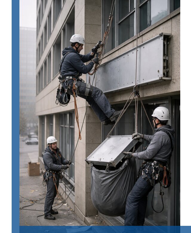 Демонтаж рекламной вывески с высотными работами в Шелехове