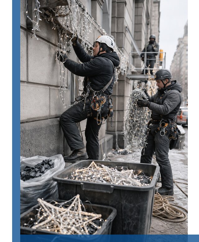 Демонтаж новогоднего оформления и гирлянд в Шелехове