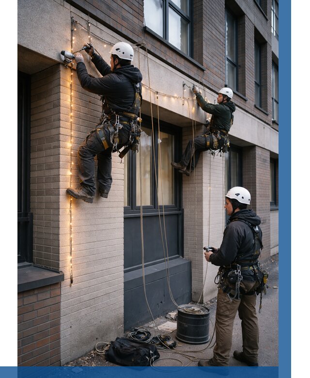 Монтаж гирлянд на фасаде в Шелехове от 3750 р. | ВЫСОТНИК-Шлх