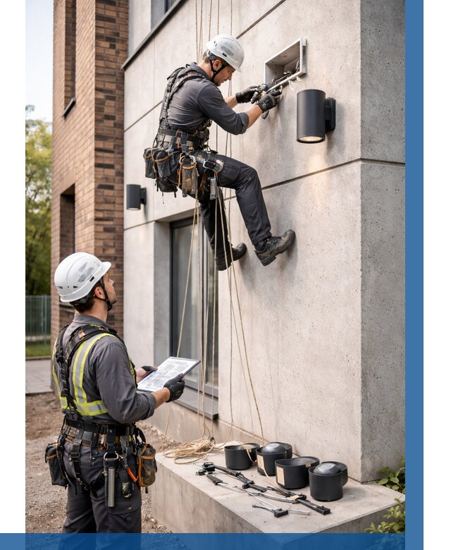 Монтаж фасадного освещения в Шелехове от 2679 р. | ВЫСОТНИК-Шлх