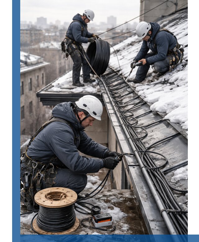 Монтаж греющего кабеля на кровле в Шелехове под ключ