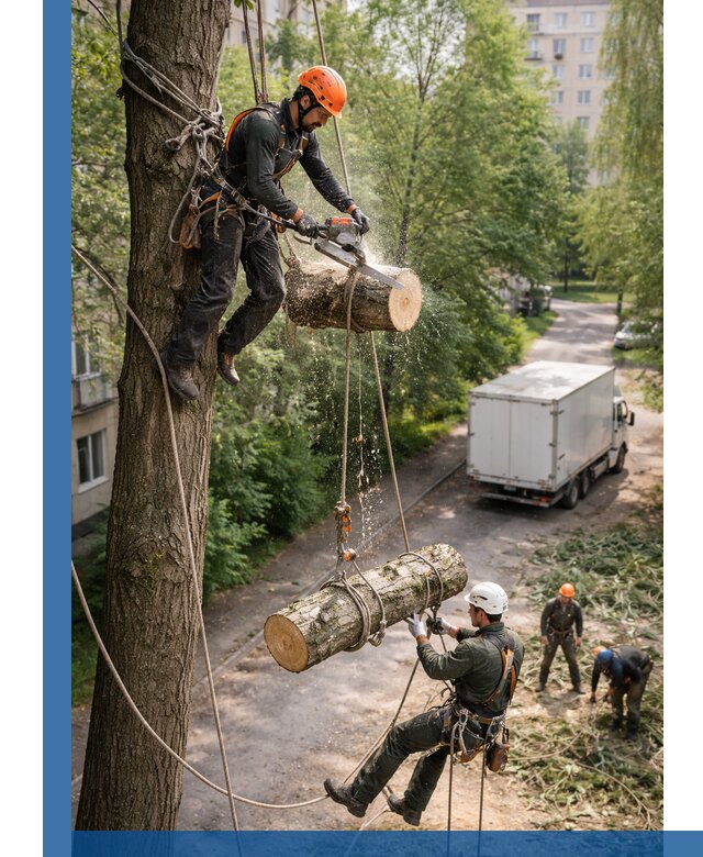 Спил деревьев альпинистами в Шелехове, безопасно и без повреждений