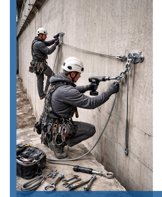 Монтаж анкерных линий высотной безопасности в Шелехове