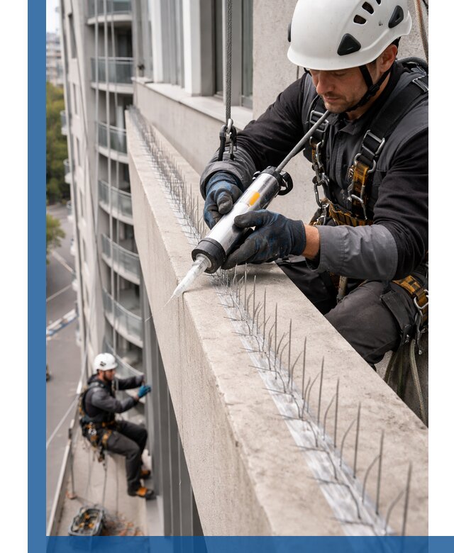 Установка шипов от птиц на фасадах и кровлях в Шелехове